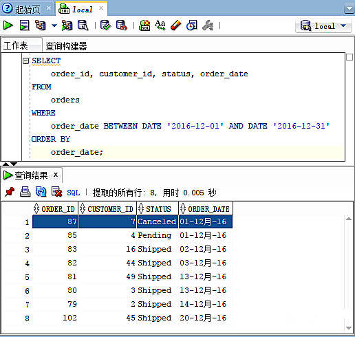 oracle between的用法是什么